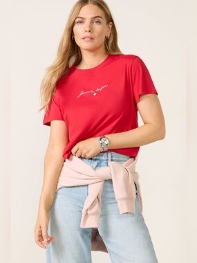 Favorite Daughter Red Short Sleeve Tee with Script Heart
